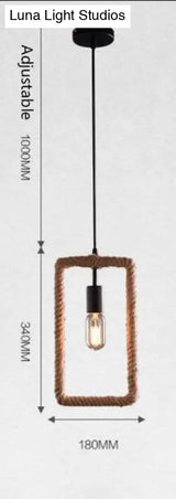 Vintage Iorn Painted Creative Geometric Rope Pendant Lights Led Lamp For Living Room Bedroom
