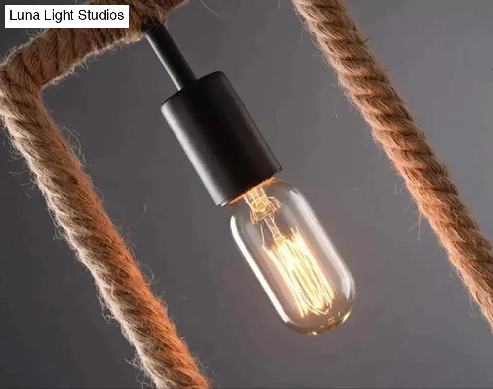 Vintage Iorn Painted Creative Geometric Rope Pendant Lights Led Lamp For Living Room Bedroom