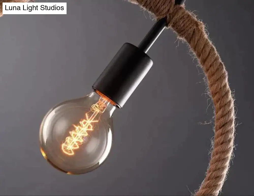 Vintage Iorn Painted Creative Geometric Rope Pendant Lights Led Lamp For Living Room Bedroom