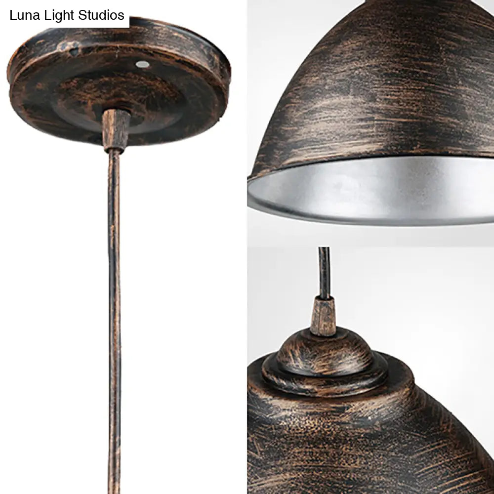 Vintage Iron 1-Light Dome Ceiling Pendant In Antique Bronze - Living Room Lighting Fixture