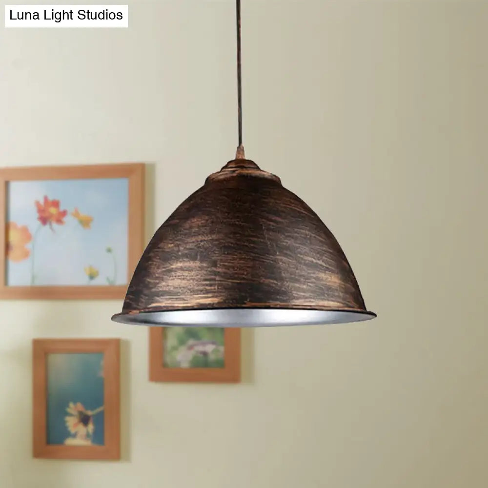 Vintage Iron 1-Light Dome Ceiling Pendant In Antique Bronze - Living Room Lighting Fixture