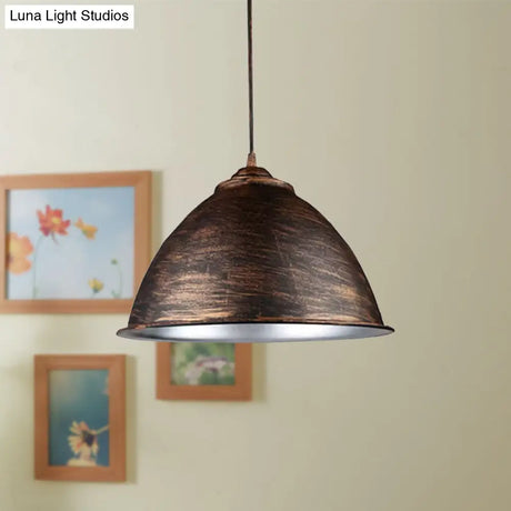 Vintage Iron 1-Light Dome Ceiling Pendant In Antique Bronze - Living Room Lighting Fixture