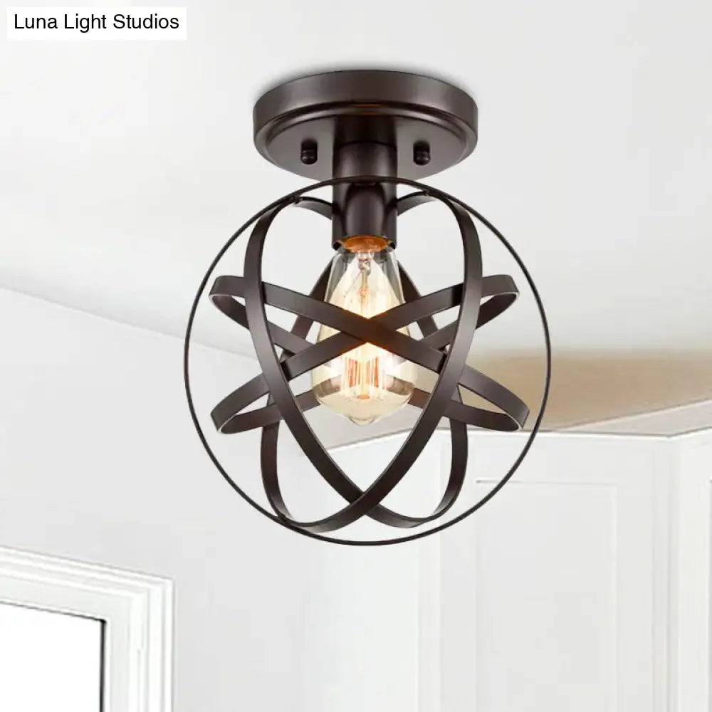 Vintage Iron Bronze Ceiling Light Fixture With Retro Appeal - Semi Flush Mount For Hallway Lighting