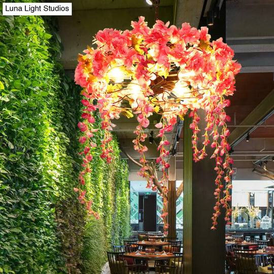 Vintage Iron Cage Chandelier With Cherry Blossom - Restaurant Suspension Lamp (3/5-Light Black) 5 /
