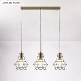 Vintage Iron Caged Pendant Lamp With Petal Shade - Golden 3 Lights Hanging Fixture