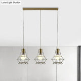 Vintage Iron Caged Pendant Lamp With Petal Shade - Golden 3 Lights Hanging Fixture
