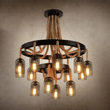 Vintage Iron Chandelier Pendant Light With Rope Detail For Restaurants - Black 12 /