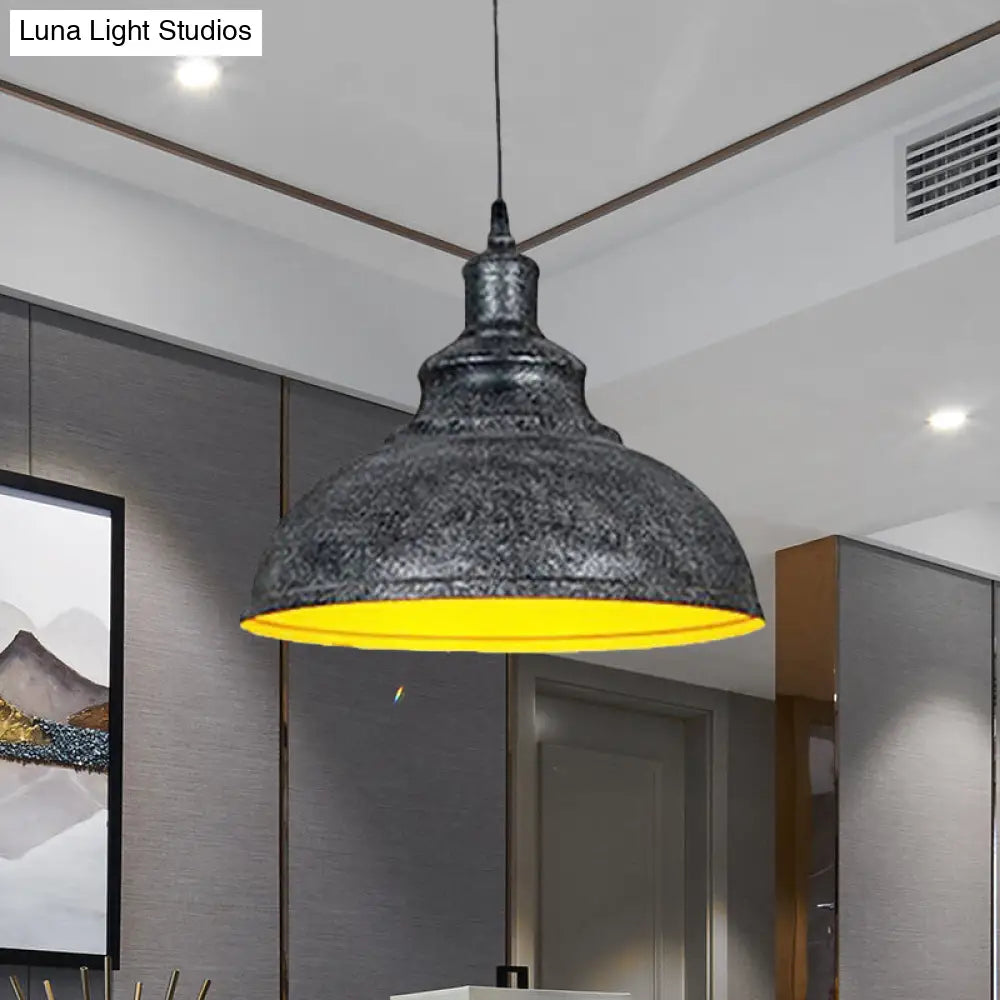Vintage Iron Domed Pendant Light - 1-Light Black/Bronze Finish For Restaurants