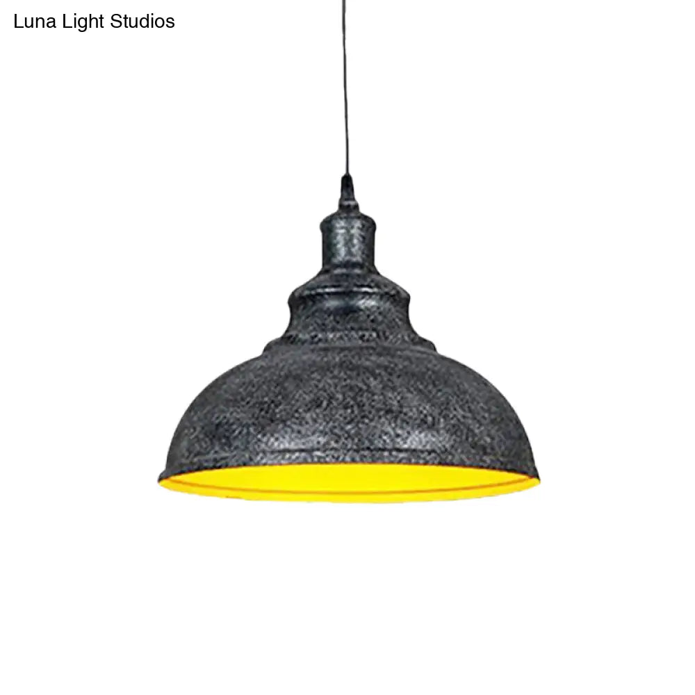 Vintage Iron Domed Pendant Light With Black/Bronze Finish - 1-Light Hanging Lamp Kit For Restaurants