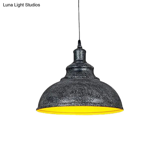 Vintage Iron Domed Pendant Light With Black/Bronze Finish - 1-Light Hanging Lamp Kit For Restaurants