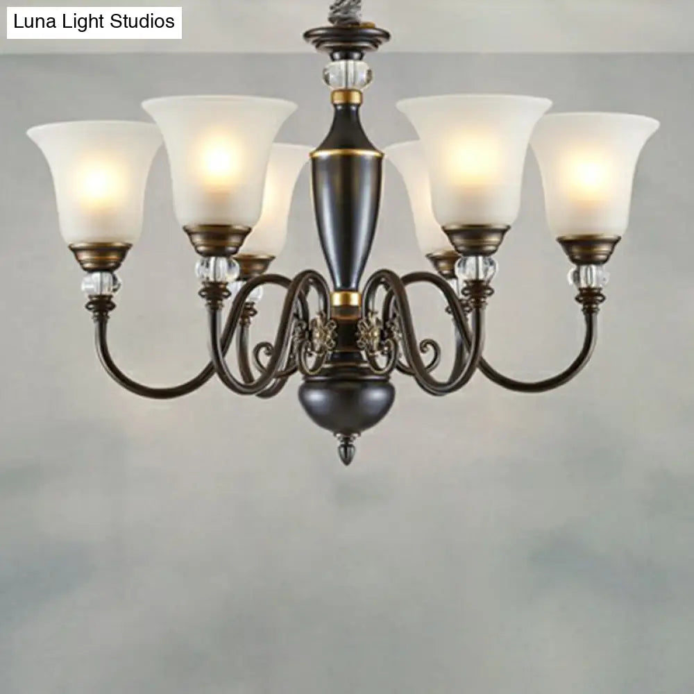 Vintage Iron Living Room Pendant Light With Black Curved Chandelier Design And Opal Glass Shade