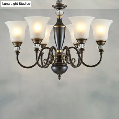 Vintage Iron Living Room Pendant Light With Black Curved Chandelier Design And Opal Glass Shade