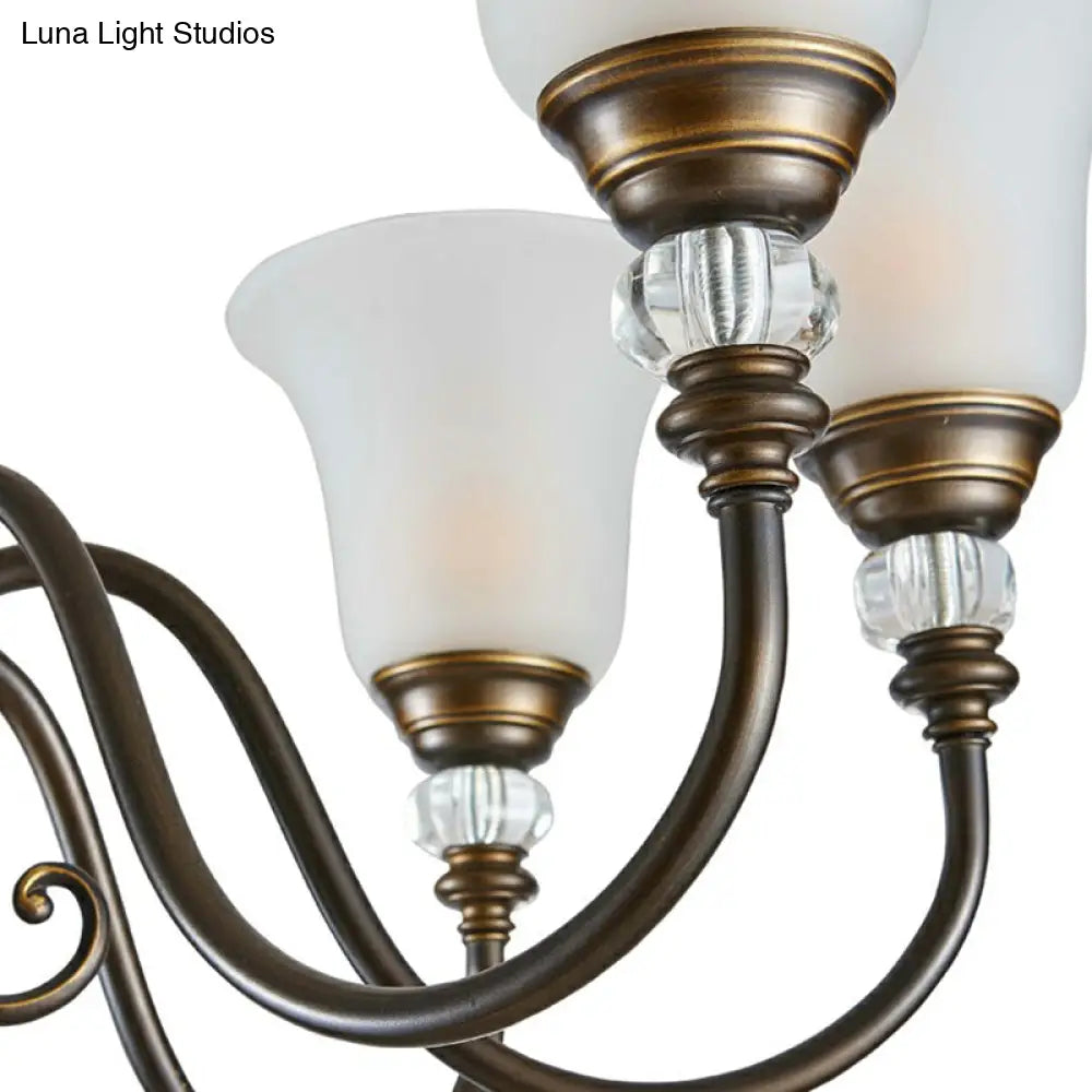 Vintage Iron Living Room Pendant Light With Black Curved Chandelier Design And Opal Glass Shade