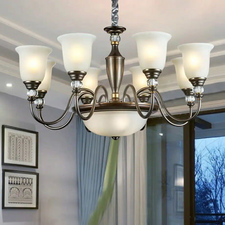 Vintage Iron Living Room Pendant Light With Black Curved Chandelier Design And Opal Glass Shade 8 /