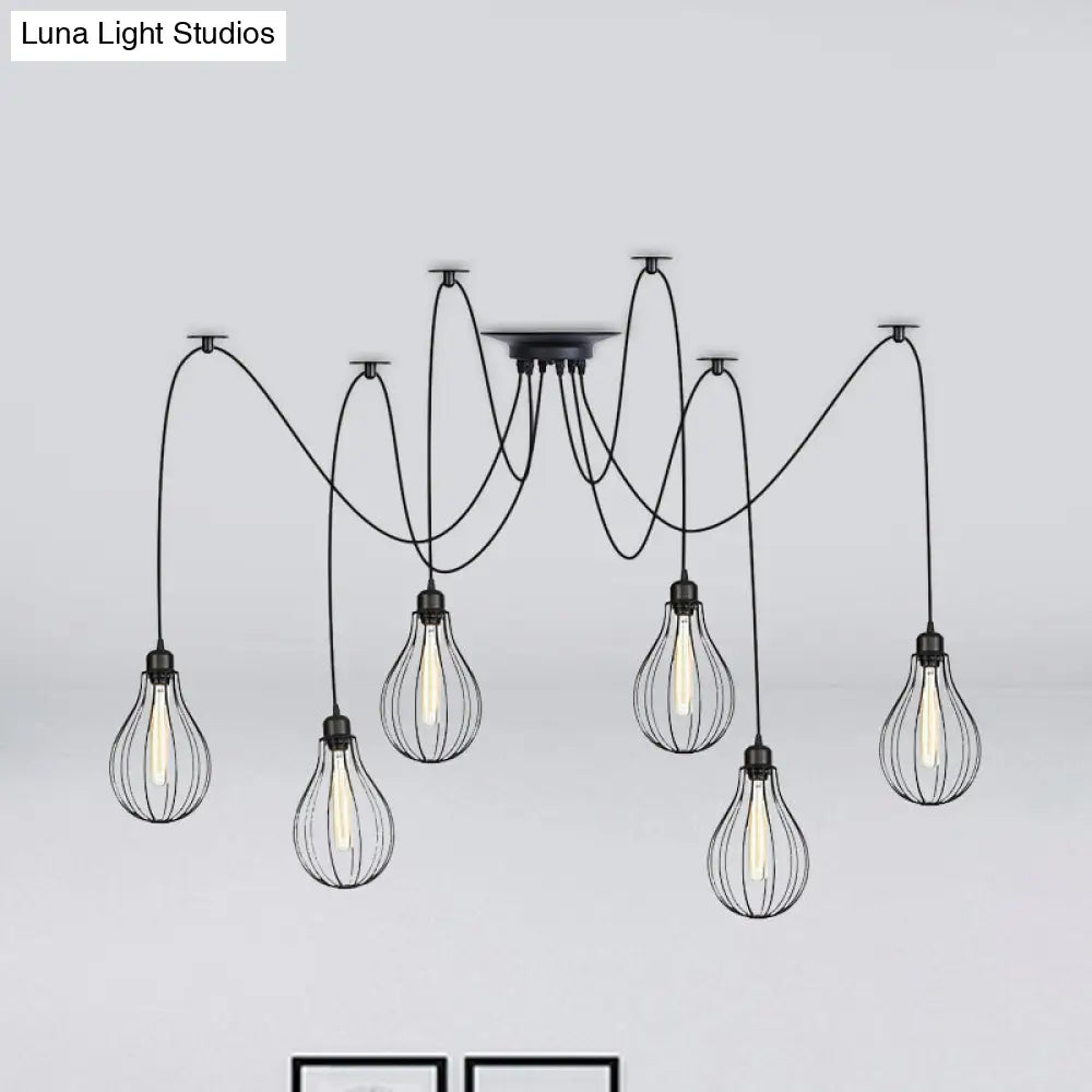 Vintage Iron Pear Cage Swag Pendant Lamp Black Multiple Hanging Lights 2/3/6 Light Options