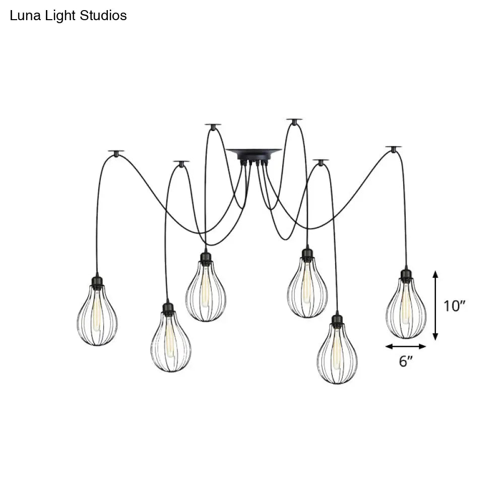 Vintage Iron Pear Cage Swag Pendant Lamp Black Multiple Hanging Lights 2/3/6 Light Options