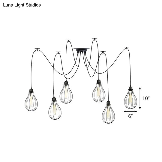 Vintage Iron Pear Cage Swag Pendant Lamp Black Multiple Hanging Lights 2/3/6 Light Options