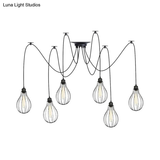 Vintage Iron Pear Cage Swag Pendant Lamp Black Multiple Hanging Lights 2/3/6 Light Options