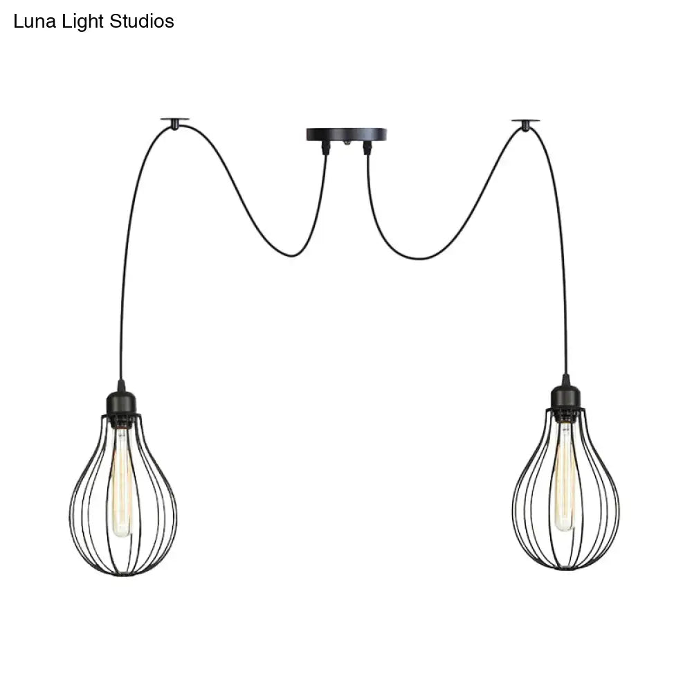 Vintage Iron Pear Cage Swag Pendant Lamp Black Multiple Hanging Lights 2/3/6 Light Options