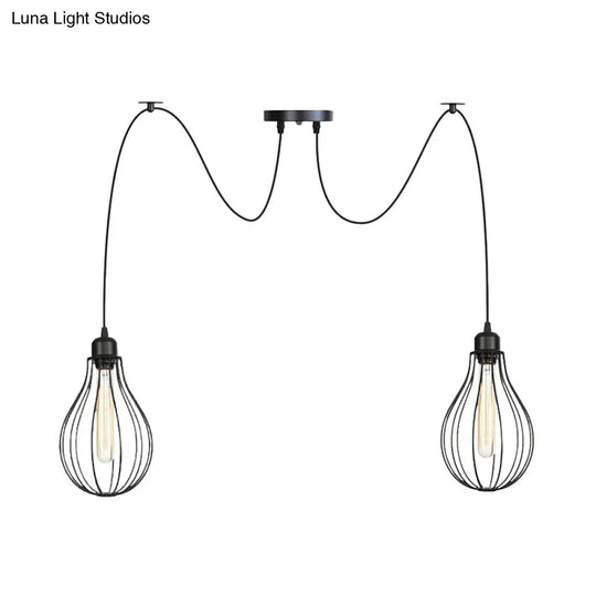 Vintage Iron Pear Cage Swag Pendant Lamp Black Multiple Hanging Lights 2/3/6 Light Options
