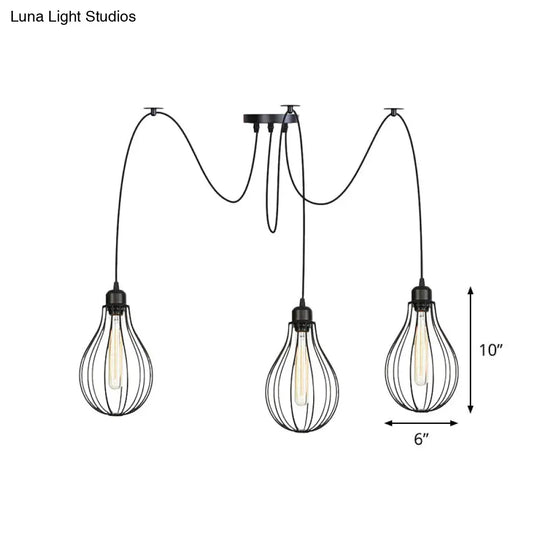 Vintage Iron Pear Cage Swag Pendant Lamp Black Multiple Hanging Lights 2/3/6 Light Options