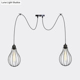 Vintage Iron Pear Cage Hanging Light: 2/3/6-Light Coffee House Swag Pendulum Lamp In Black