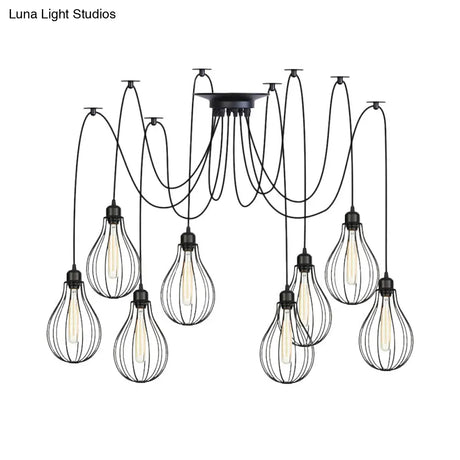 Vintage Iron Pear Cage Hanging Light: 2/3/6-Light Coffee House Swag Pendulum Lamp In Black