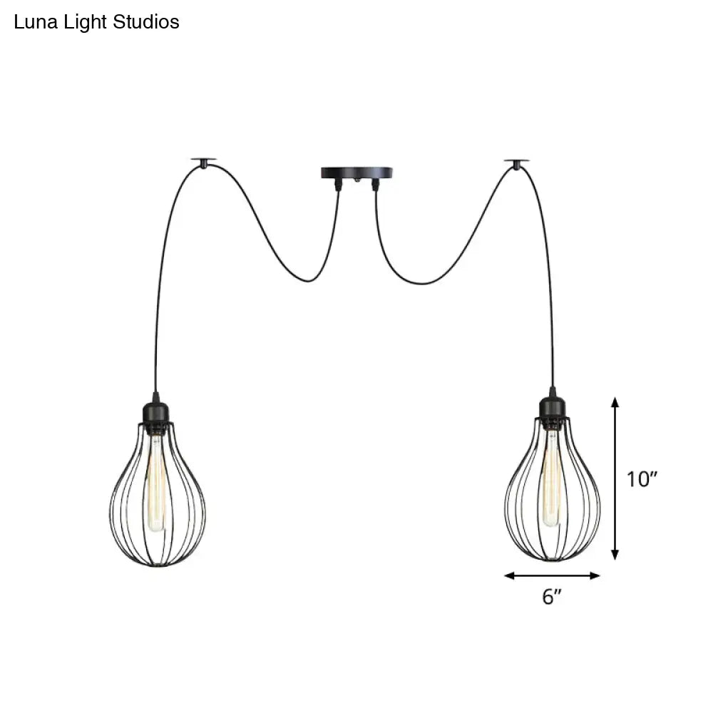 Vintage Iron Pear Cage Swag Pendant Lamp Black Multiple Hanging Lights 2/3/6 Light Options