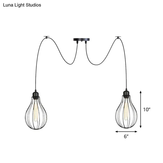 Vintage Iron Pear Cage Swag Pendant Lamp Black Multiple Hanging Lights 2/3/6 Light Options