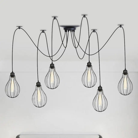 Vintage Iron Pear Cage Hanging Light: 2/3/6-Light Coffee House Swag Pendulum Lamp In Black 6 /