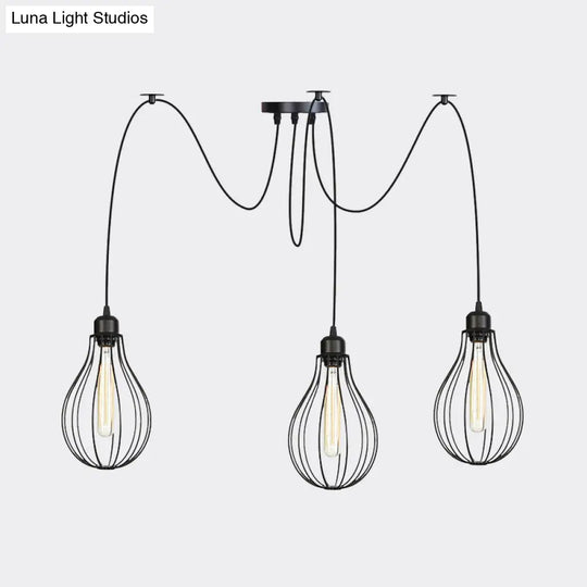 Vintage Iron Pear Cage Swag Pendant Lamp Black Multiple Hanging Lights 2/3/6 Light Options
