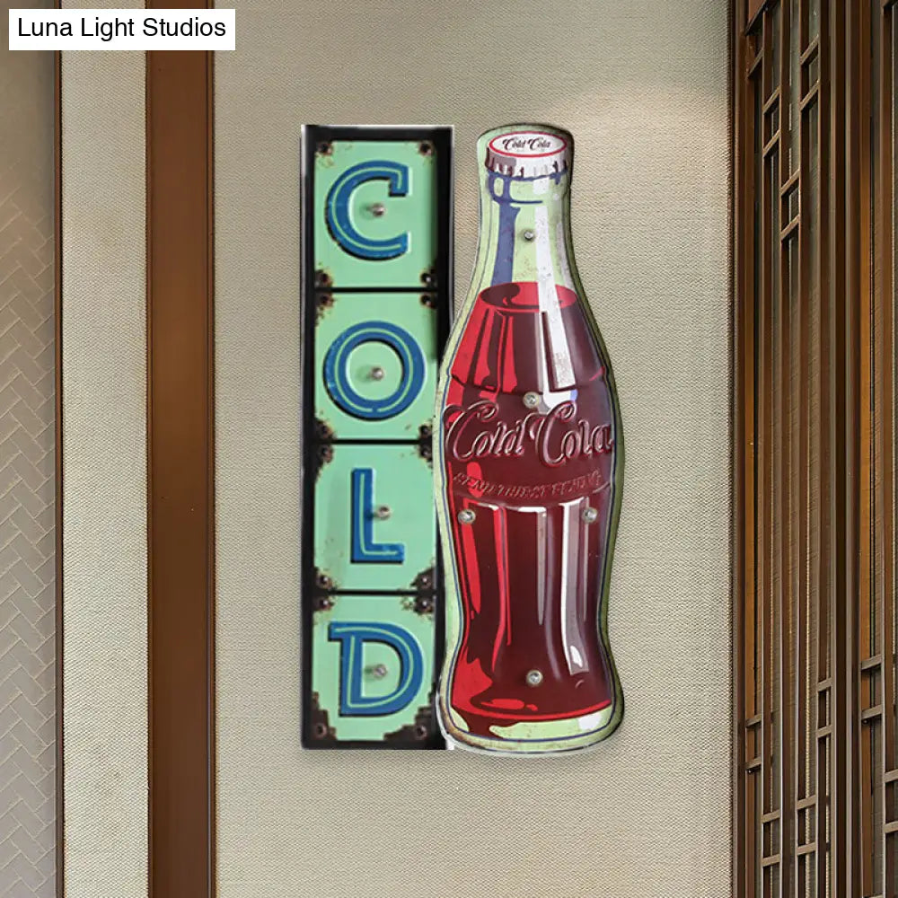 Vintage Iron Red Led Wall Lamp With Soda Bottle Signboard For Shop