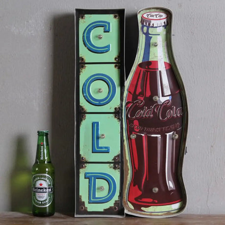 Vintage Iron Red Led Wall Lamp With Soda Bottle Signboard For Shop / B
