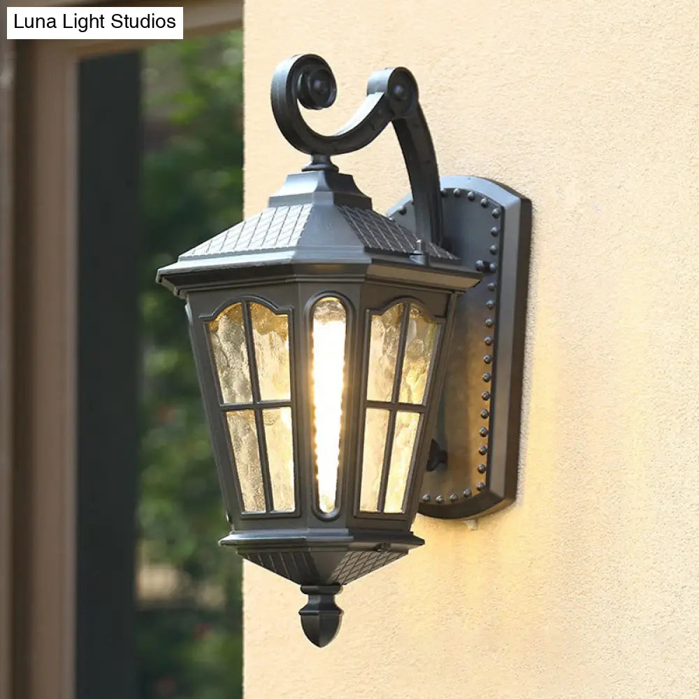 Vintage Lantern Wall Light With Ripple Glass - Single Bulb Fixture For Yard