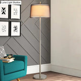 Vintage Layered Tapered Shade Single-Bulb Standing Floor Light - Fabric