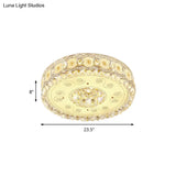Vintage Led Flush Mount Ceiling Lamp With Etched Design Clear Crystal Accents And White Glass Circle