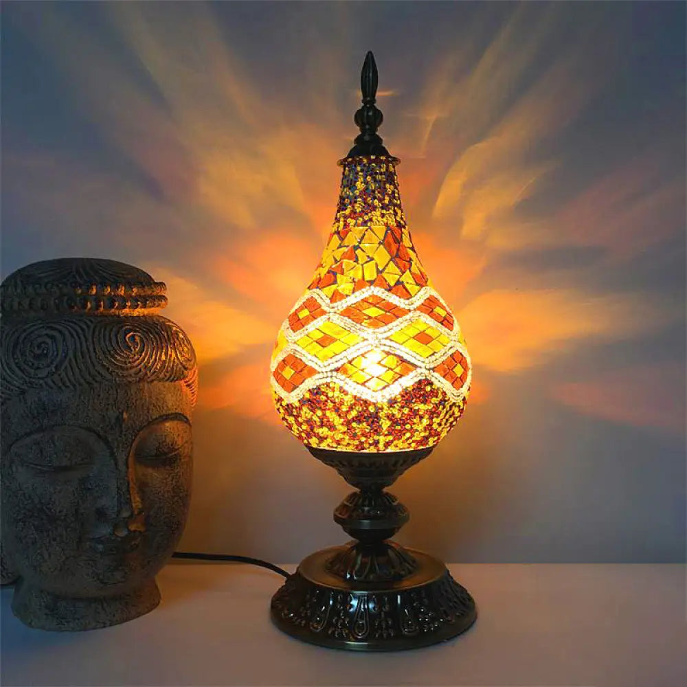 Vintage Led Glass Teardrop Table Lamp - Hand-Crafted White/Red/Yellow Bedroom Nightstand Decor