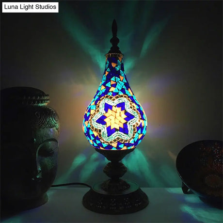 Vintage Led Glass Teardrop Table Lamp - Hand-Crafted White/Red/Yellow Bedroom Nightstand Decor
