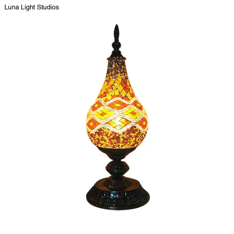 Vintage Led Glass Teardrop Table Lamp - Hand-Crafted White/Red/Yellow Bedroom Nightstand Decor