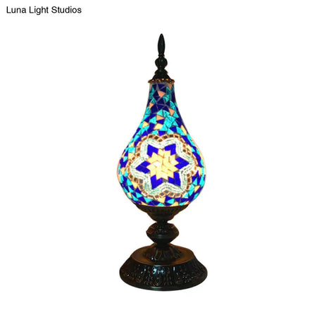 Vintage Led Glass Teardrop Table Lamp - Hand-Crafted White/Red/Yellow Bedroom Nightstand Decor