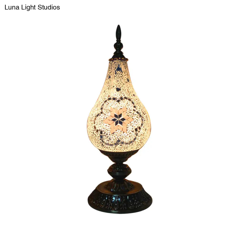Vintage Led Glass Teardrop Table Lamp - Hand-Crafted White/Red/Yellow Bedroom Nightstand Decor