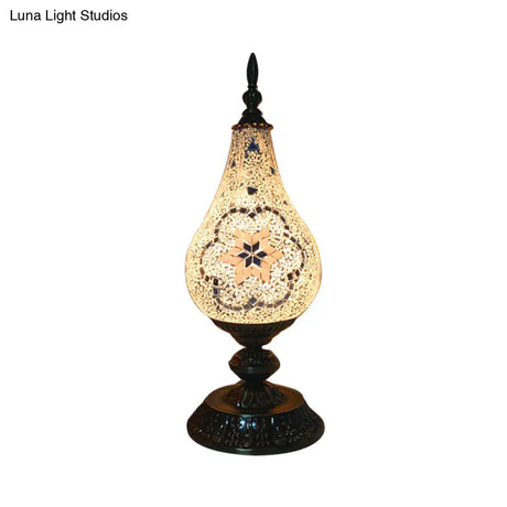 Vintage Led Glass Teardrop Table Lamp - Hand-Crafted White/Red/Yellow Bedroom Nightstand Decor
