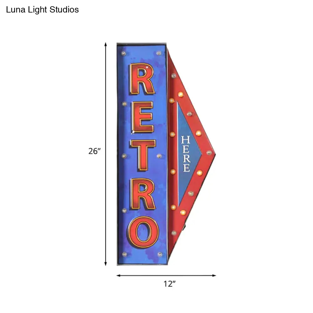 Vintage Led Night Lamp With Conical Signboard Design In Blue And Red - Wall Mount