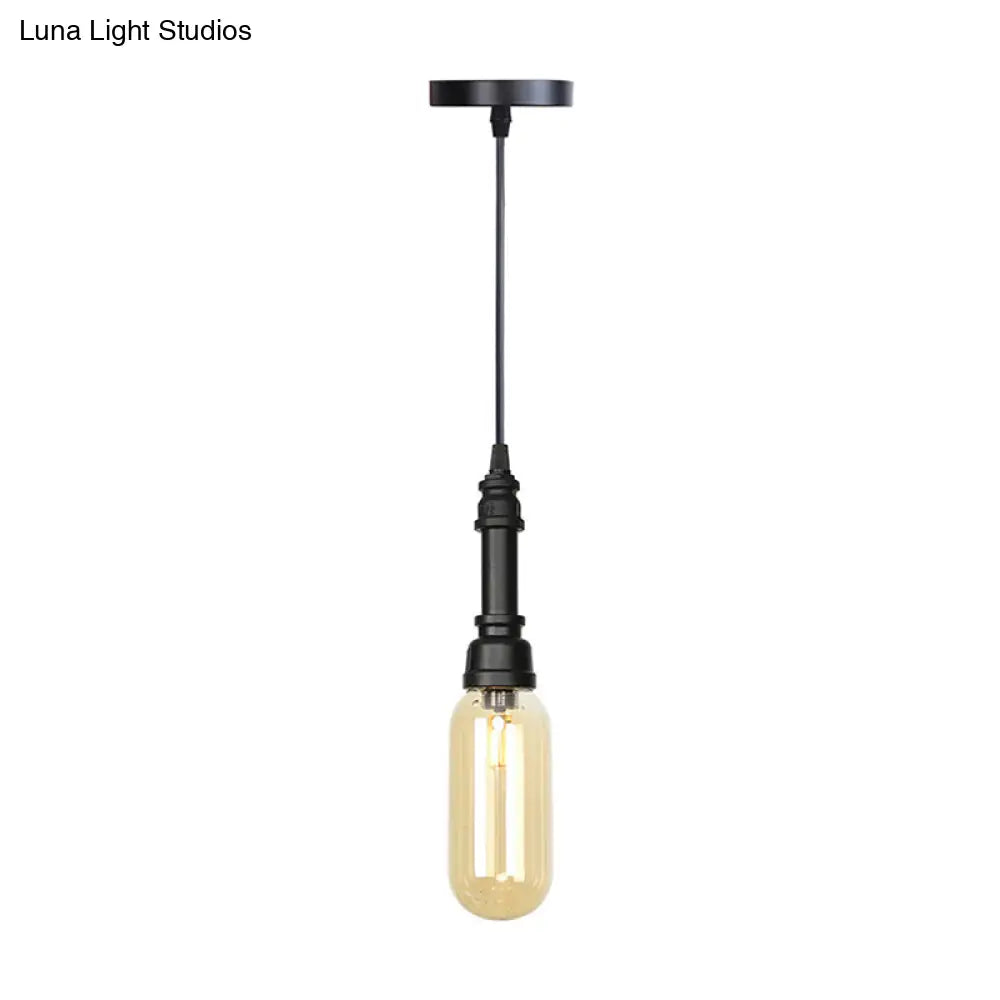 Vintage Led Pendant Lamp With Amber/Clear Glass Shade - Stylish Bar Lighting