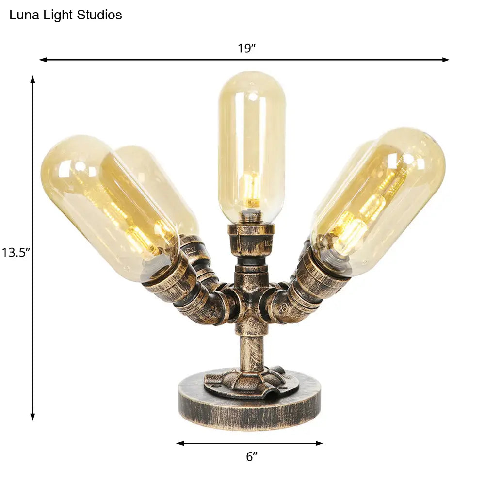 Vintage Led Table Lamp With 4 Bulbs - Amber/Clear Glass Nightstand Lighting For Bedroom