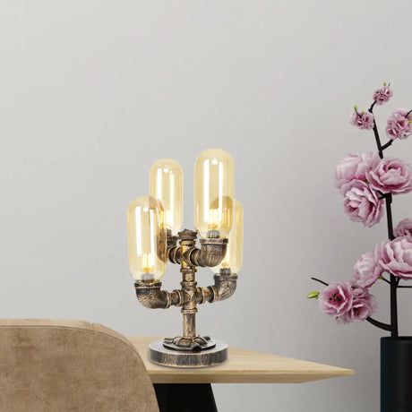 Vintage Led Table Lamp With 4 Bulbs - Amber/Clear Glass Nightstand Lighting For Bedroom Amber / A