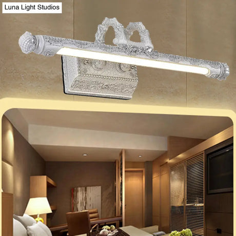 Vintage Led Wall Lamp With Carved Metal Shade For Bathroom Vanity - 20.5/23.5 Width