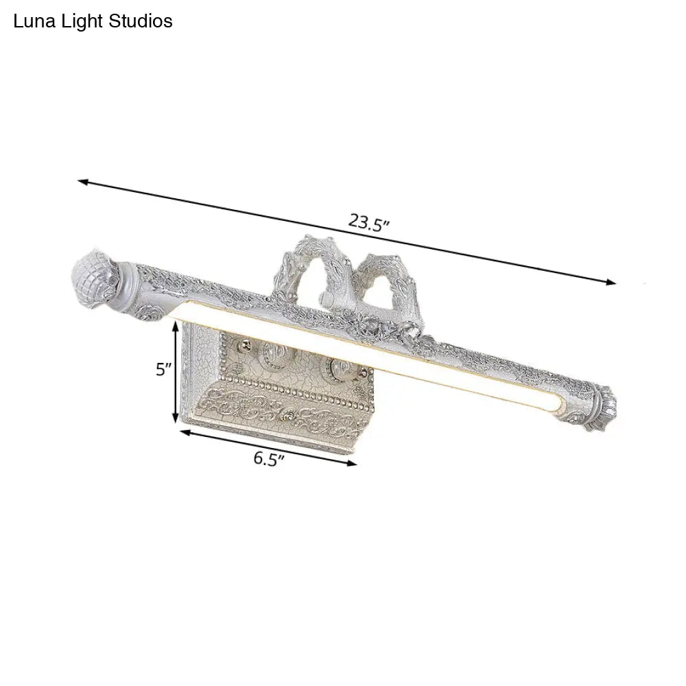 Vintage Led Wall Lamp With Carved Metal Shade For Bathroom Vanity - 20.5/23.5 Width