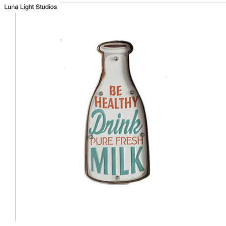 Vintage Led Wall Mounted Light: Red Coffee Cup/White Milk Bottle Signage Night Lamp With Iron Shade