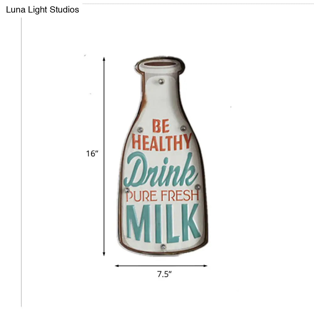 Vintage Led Wall Mounted Light: Red Coffee Cup/White Milk Bottle Signage Night Lamp With Iron Shade